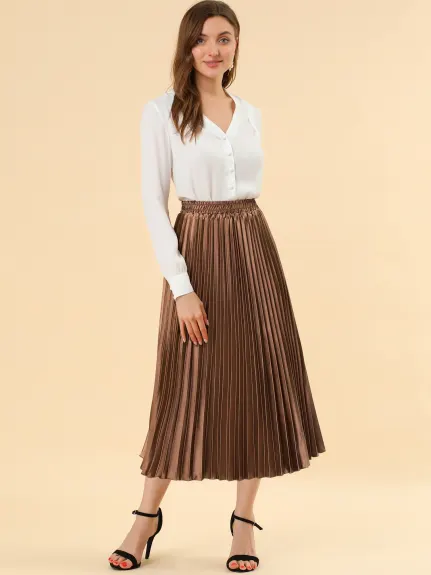 Allegra K - Elastic Waist Accordion Pleated Midi Skirt