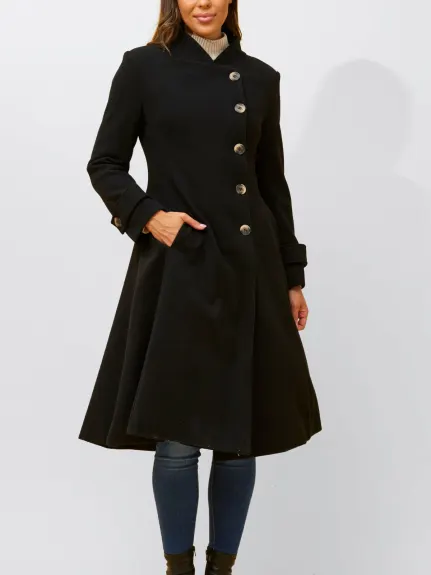 Annick - Harper Retro Flared Coat Side Buttons