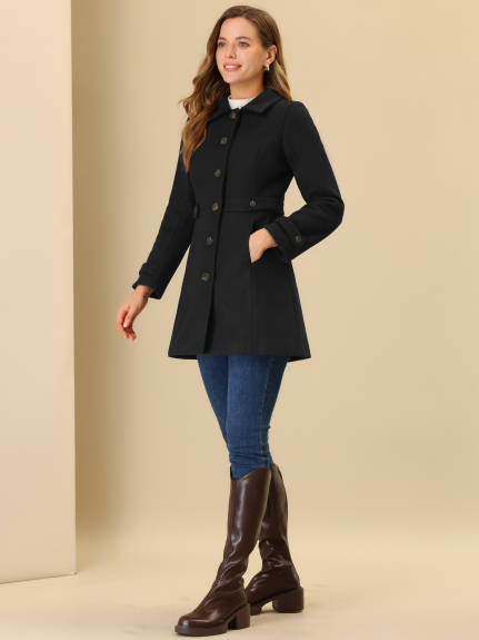 Allegra K- Classic Single Breasted Outwear Overcoat with Pockets