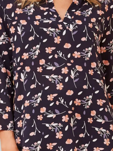 Annick - Sherine Blouse Floral Print V Neck Navy