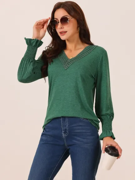 Allegra K - V Neck Long Sleeve Casual Tops