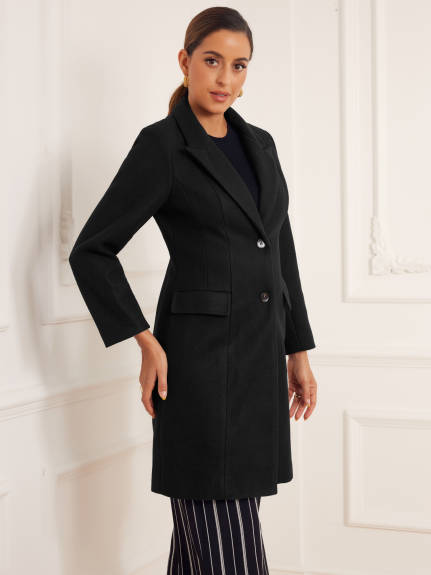 Allegra K - Notch Lapel Single Breasted Overcoat