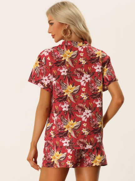 Allegra K - Hawaiian Floral Shirt and Shorts Outfits