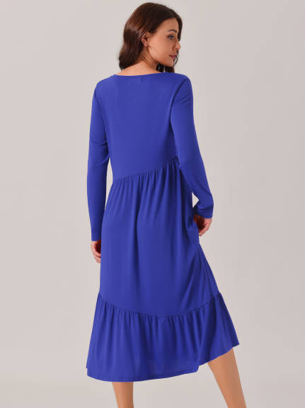 Allegra K - Long Sleeve Pleated Tiered Swing Dress