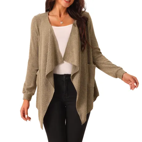 Allegra K - Sweater Knit Irregular Hem Drape Cardigan