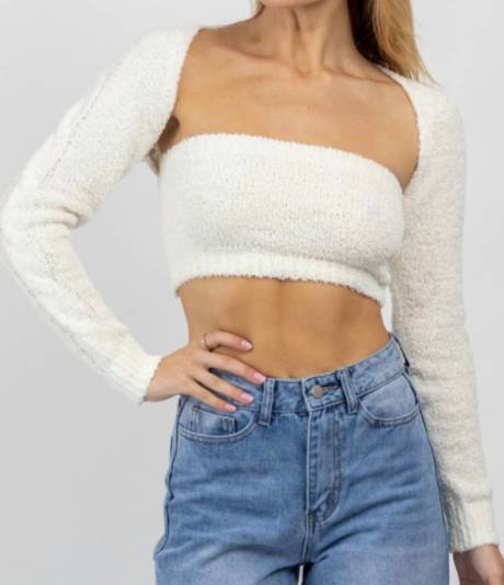 OLIVACEOUS - Match Made Fuzzy Bolero Top