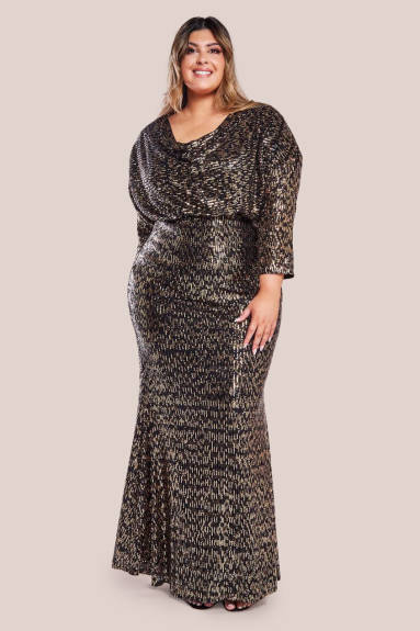 Goddiva  - Sequin Cowl Maxi Dress - plus size