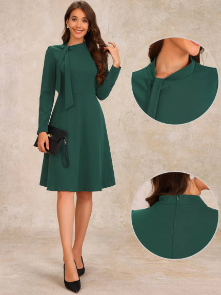 Allegra K - Tie Mock Neck Long Sleeve Midi Dress