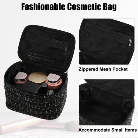 Unique Bargains- Travel Makeup Bag Organizer Case Woolen Plaid Pattern