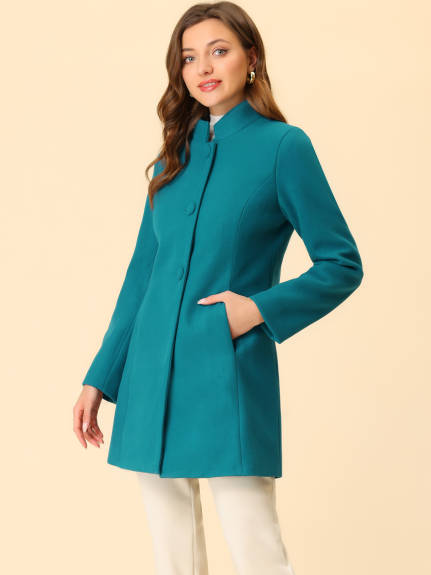 Allegra K- Stand Collar Single Breasted Mid-thigh Long Coat