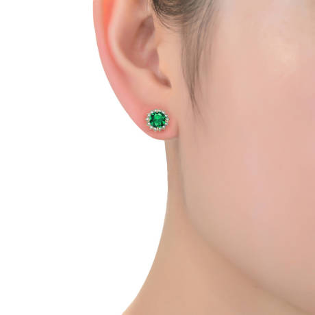 Genevive Sterling Silver with Colored Cubic Zirconia Button Stud Earrings