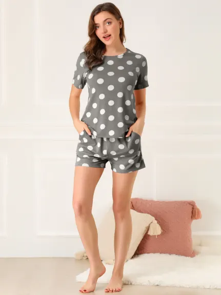 Allegra K- Short Pajama Set Cute Polka Dots Nightwear