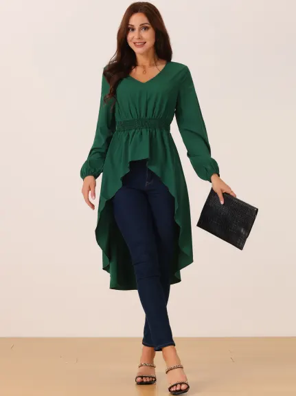 Allegra K - High Low  Irregular Hem Long Sleeve Blouse