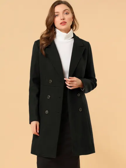 Allegra K- Notched Lapel Double Breasted Long Trenchcoat