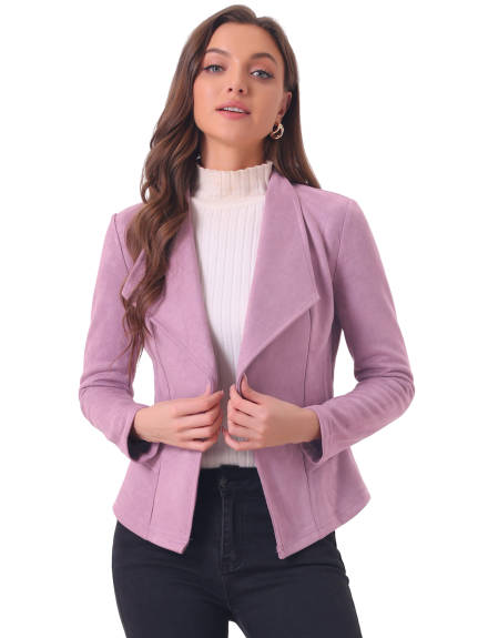 Allegra K- Faux Suede Open Front Lapel Draped Jacket Cardigan