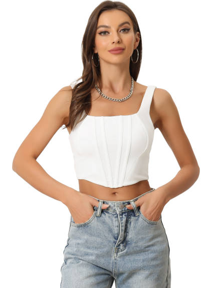 Allegra K- Square Neck Bustier Zip Top