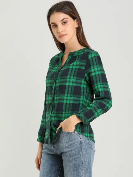 Allegra K- Plaid V Neck Long Sleeve Blouse Shirt