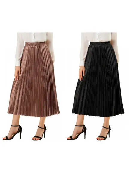 Allegra K - Elastic Waist Accordion Pleated Midi Skirt