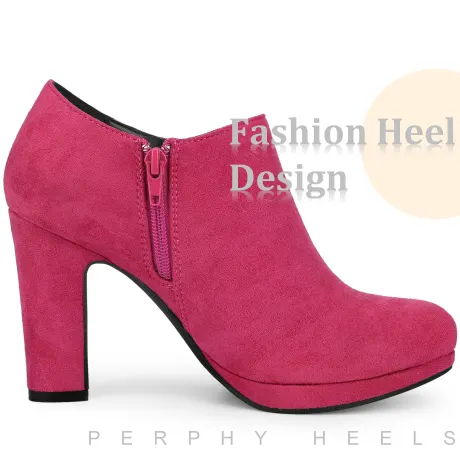 Allegra K - Round Toe Platform Zip-up Ankle Booties