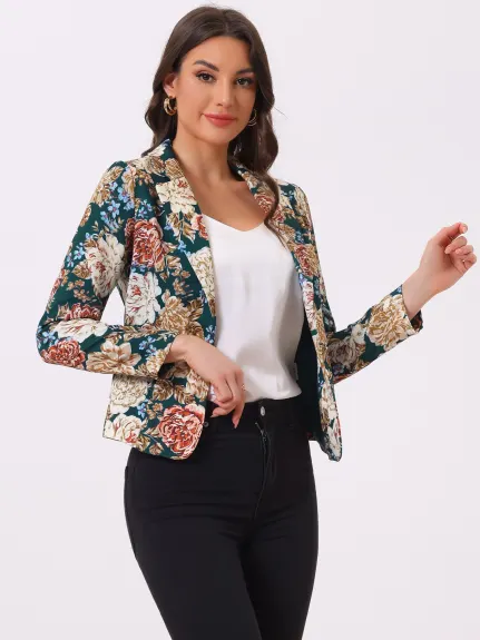 Allegra K- Open Front Notch Lapel Printed Blazer Jacket