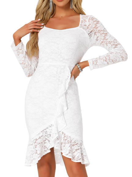 Allegra K - Square Neck Split Mermaid Lace Dress