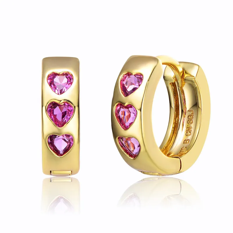 Rachel Glauber 14k Yellow Gold Plated with Heart Pink Cubic Zirconia Hoop Earrings