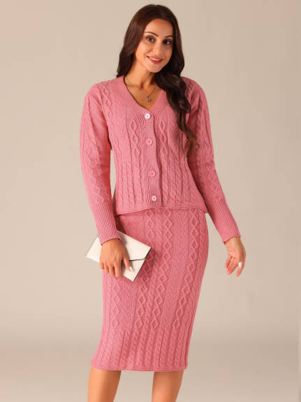 Seta T - V Neck Sweater Midi Skirt Suit Two Piece