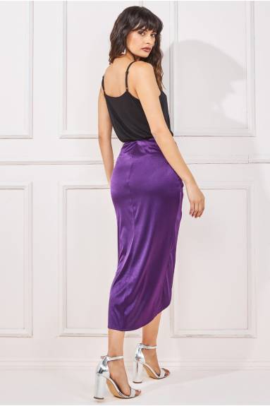 Goddiva - Satin Knotted Midi Skirt