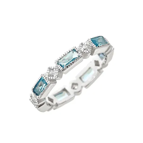 Sterling Forever - Bague victorienne en argent sterling avec topaze bleue CZ