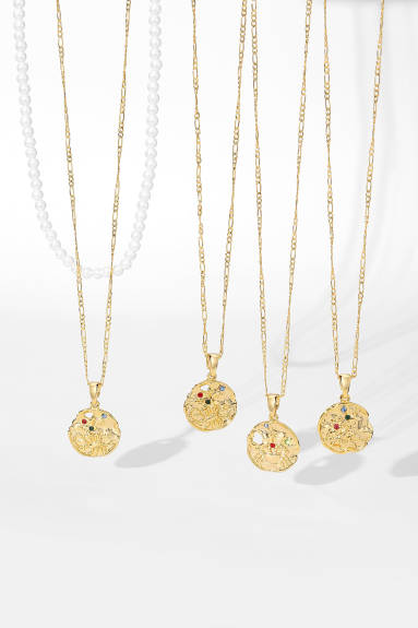 Classicharms-Gold Sculptural Horoscope Zodiac Sign Pendant Necklace Set-Libra