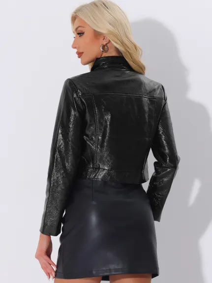 Allegra K - Faux Leather Cropped PU Jacket