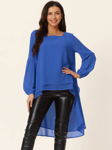 Allegra K- Lantern Long Sleeve High Low Asymmetrical Irregular Hem Top