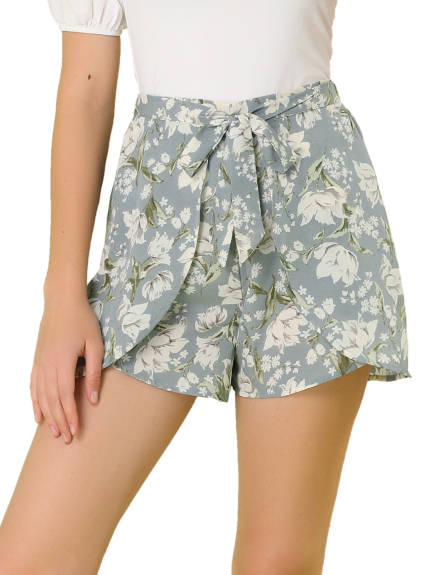 Allegra K- Summer Elastic Waist Beach Floral Shorts