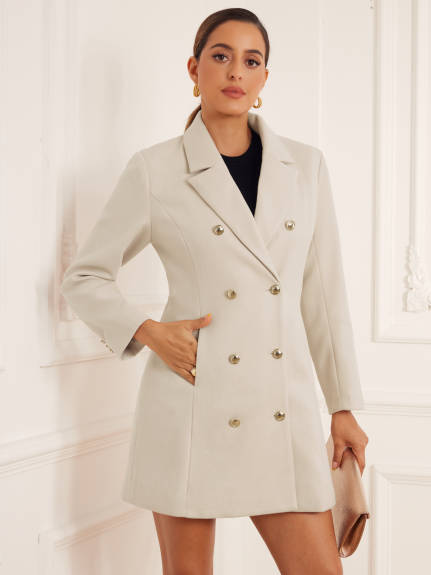 Allegra K - Classic Notch Lapel Double Breasted Coat