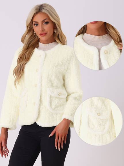 Allegra K - Faux Fur Fluffy Outwear Winter Jacket