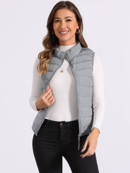 Allegra K - Sleeveless Zip-Up Stand Collar Puffer Vest