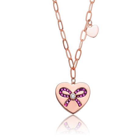 Rachel Glauber 18k Rose Gold Plated Bow Tie on Heart Shaped Pendant