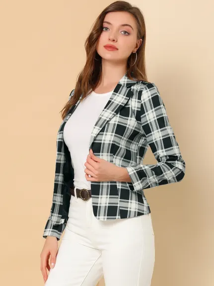 Allegra K- Veste blazer décontractée imprimée à revers cranté et ouverte sur le devant