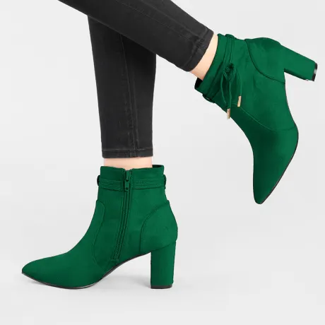 Allegra K - Pointed Toe Chunky Heel Zipper Ankle Boots