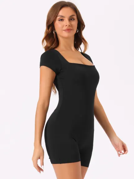 Allegra K - Bodycon Short Sleeve Unitard Jumpsuit