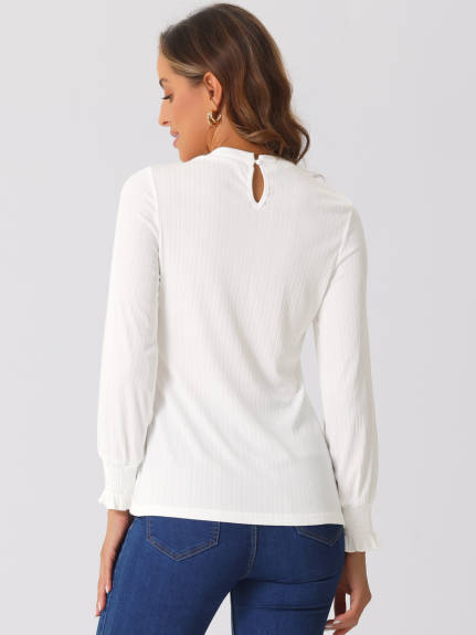 Allegra K - Mock Neck Long Sleeve Ribbed Knit Top