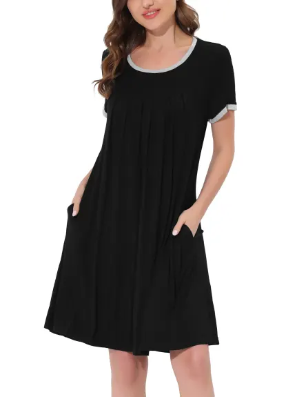 cheibear - Pajama Dress Nightshirt with Pockets