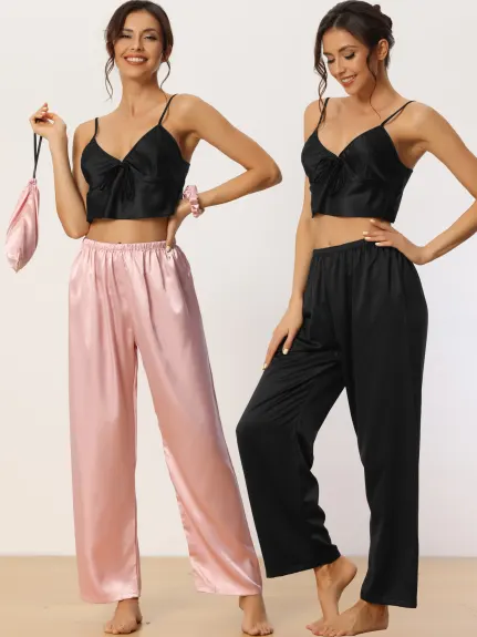 cheibear - Wide-leg Elastic Waist Long Sleep Pants