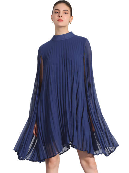 Allegra K - Chiffon Cloak Sleeve Pleated Cape Dress