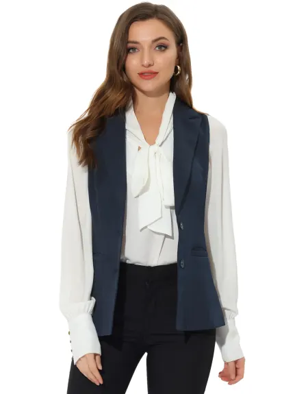 Allegra K- Lapel Collar Button Waistcoat