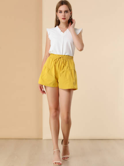 Allegra K - Wide Leg Elastic Tie Waist Cotton Shorts