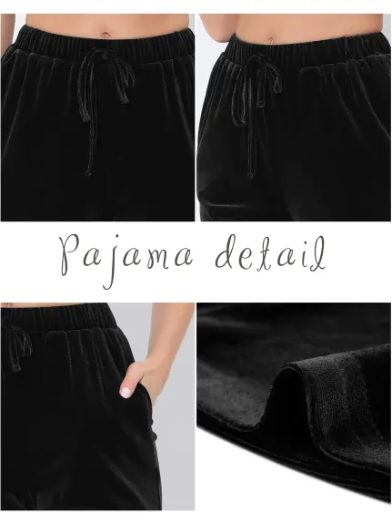 cheibear - Pajama Bottoms Velvet Wide Leg Sleep Trousers