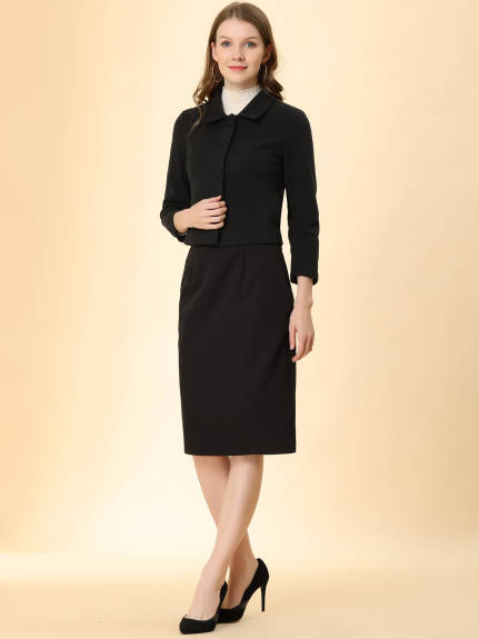 Allegra K- Single Breasted Point Collar Short Coat with Pockets