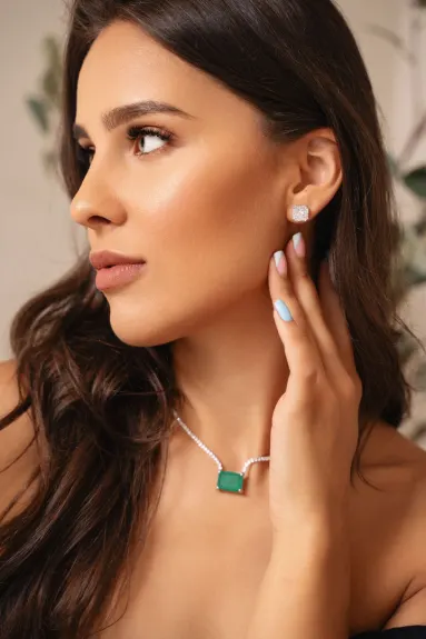 Jewels By Sunaina - RECTANGLE Green Tennis Choker