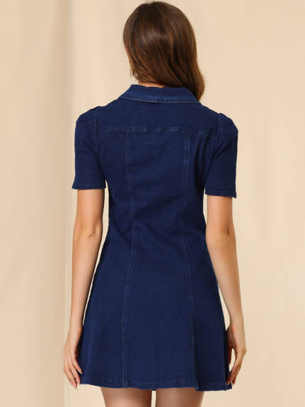 Allegra K- Button Down Short Sleeve Denim Dress